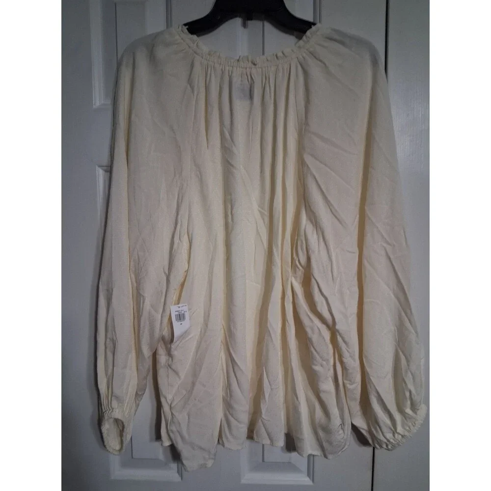 NWT Women's Old Navy Long Sleeve Ruffled Split Neck Top Blouse Size 3X Cream N6 - Picture 10 of 12